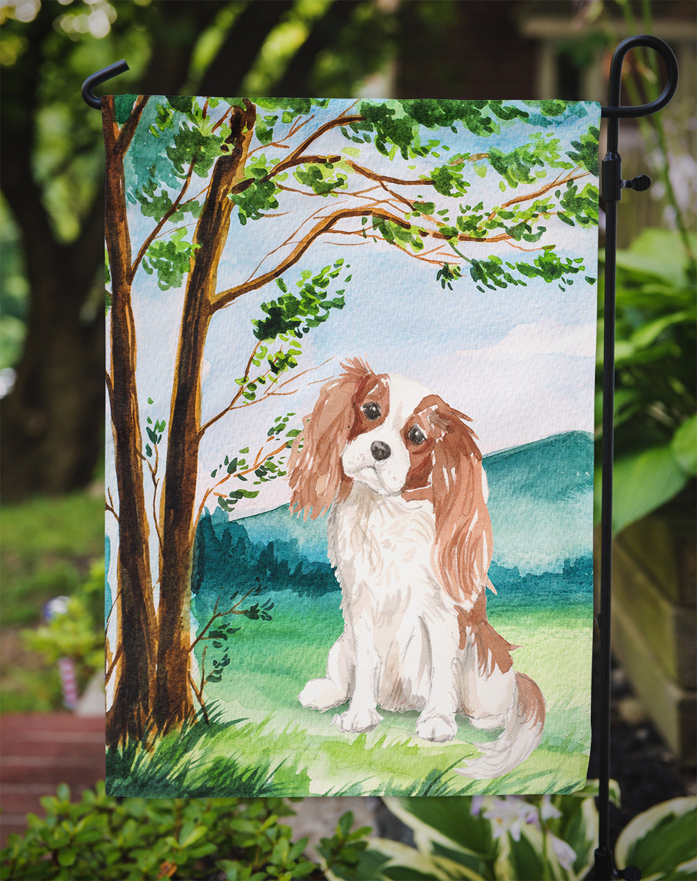 Under the Tree Blenheim Cavalier Spaniel Garden Flag Mailbox Decorative Yard Banner Outside Patio Artwork for Flower Beds, Garden Size, Multicolor