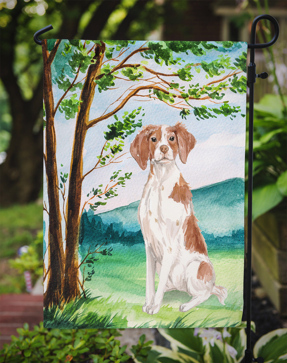 Under the Tree Brittany Spaniel Garden Flag Mailbox Decorative Yard Banner Outside Patio Artwork for Flower Beds, Garden Size, Multicolor