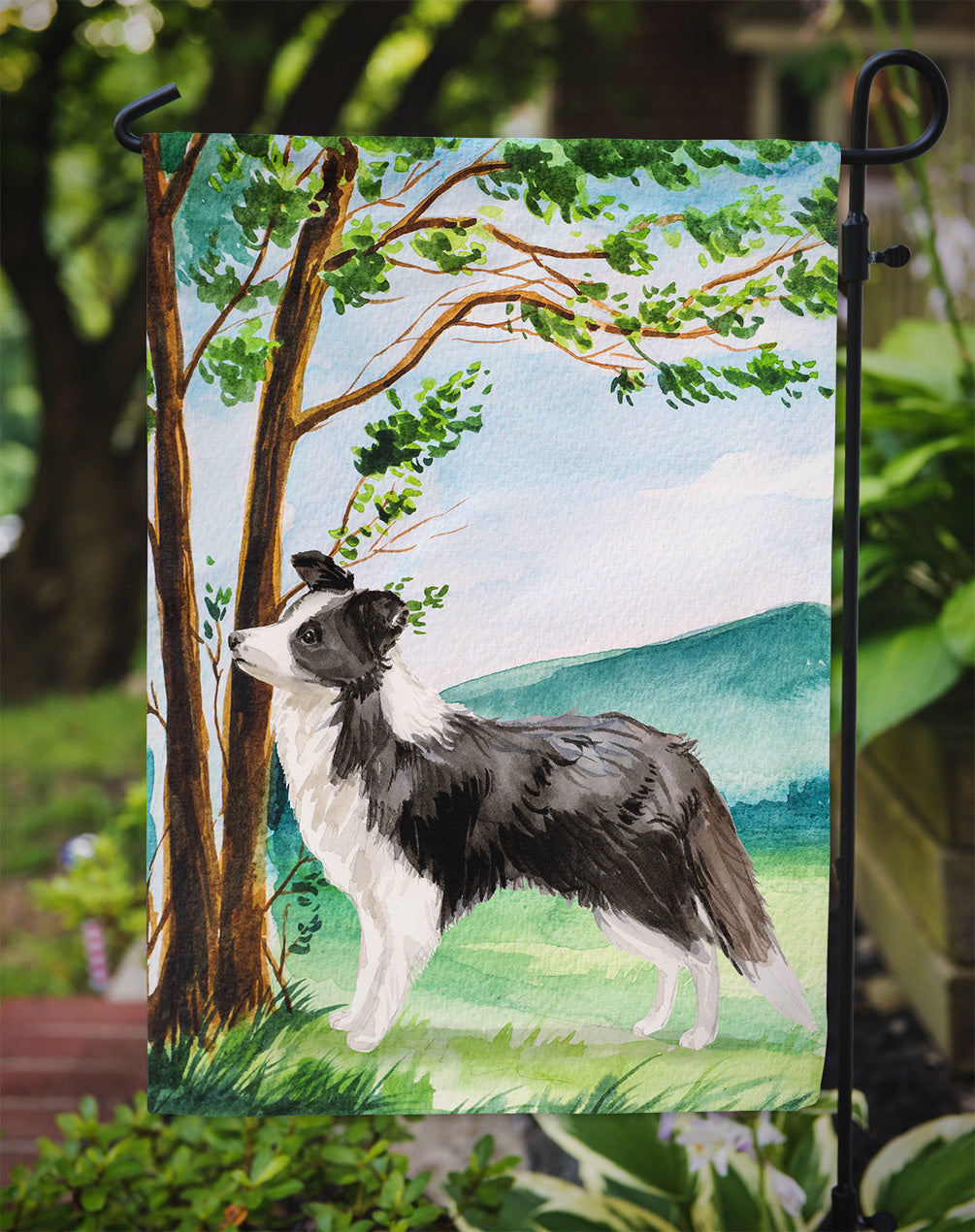 Under the Tree Border Collie Garden Flag Mailbox Decorative Yard Banner Outside Patio Artwork for Flower Beds, Garden Size, Multicolor