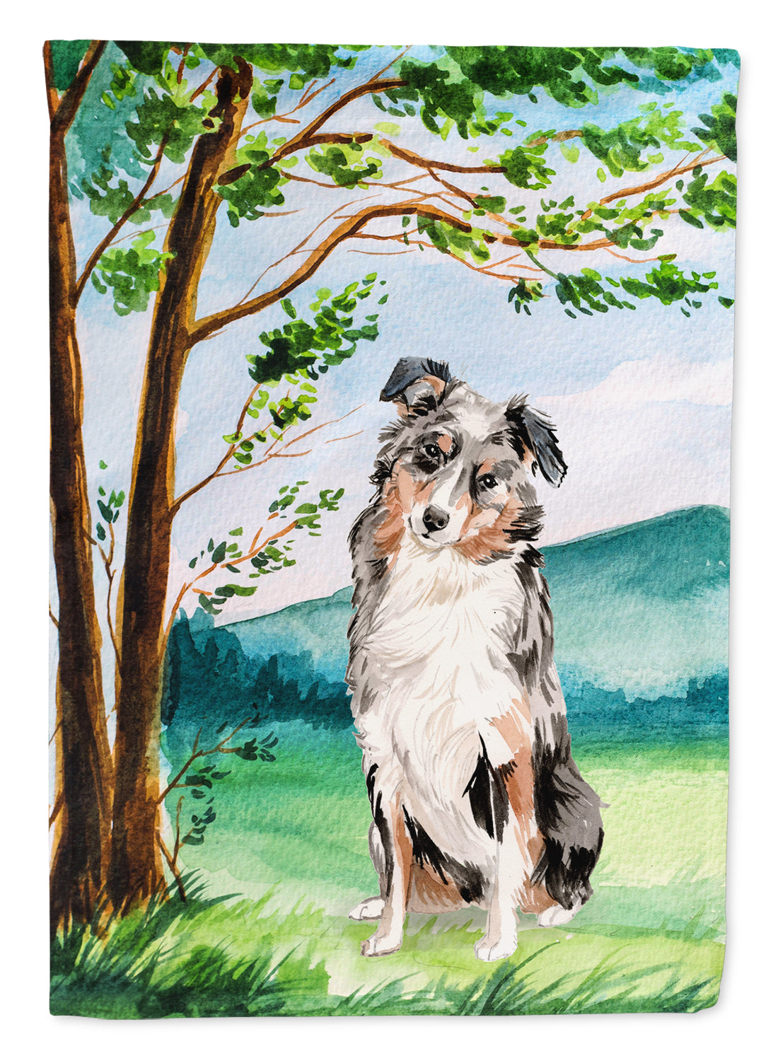 Under the Tree Australian Shepherd Garden Flag Mailbox Decorative Yard Banner Outside Patio Artwork for Flower Beds, Garden Size, Multicolor