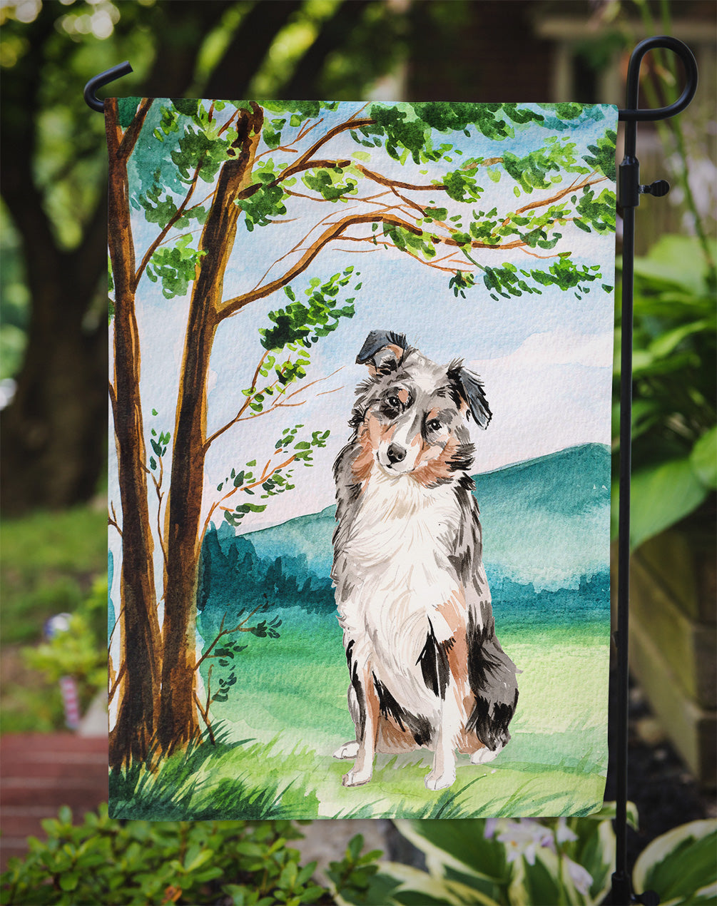 Under the Tree Australian Shepherd Garden Flag Mailbox Decorative Yard Banner Outside Patio Artwork for Flower Beds, Garden Size, Multicolor