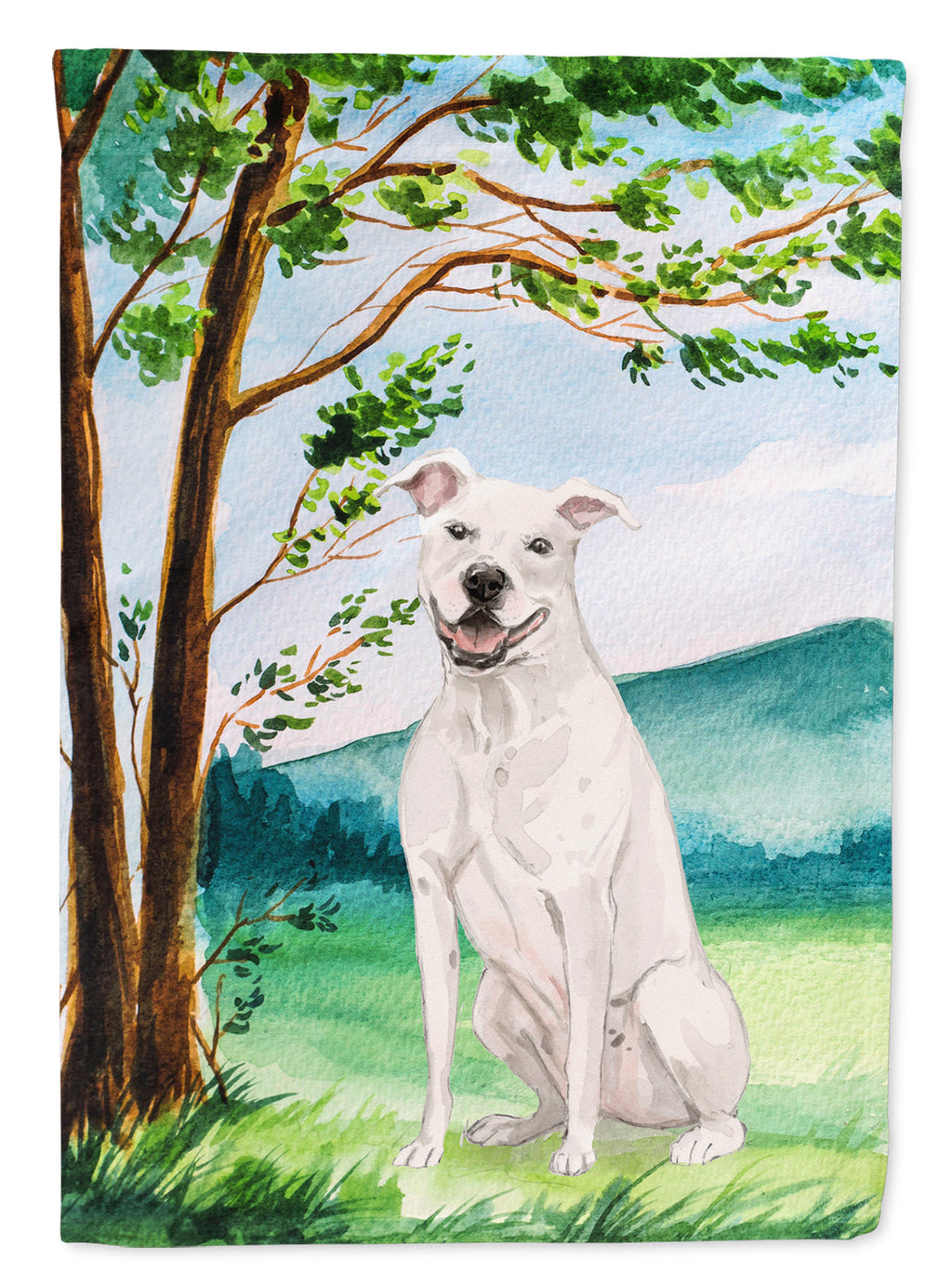 Under the Tree White Staffie Bull Terrier Garden Flag Mailbox Decorative Yard Banner Outside Patio Artwork for Flower Beds, Garden Size, Multicolor