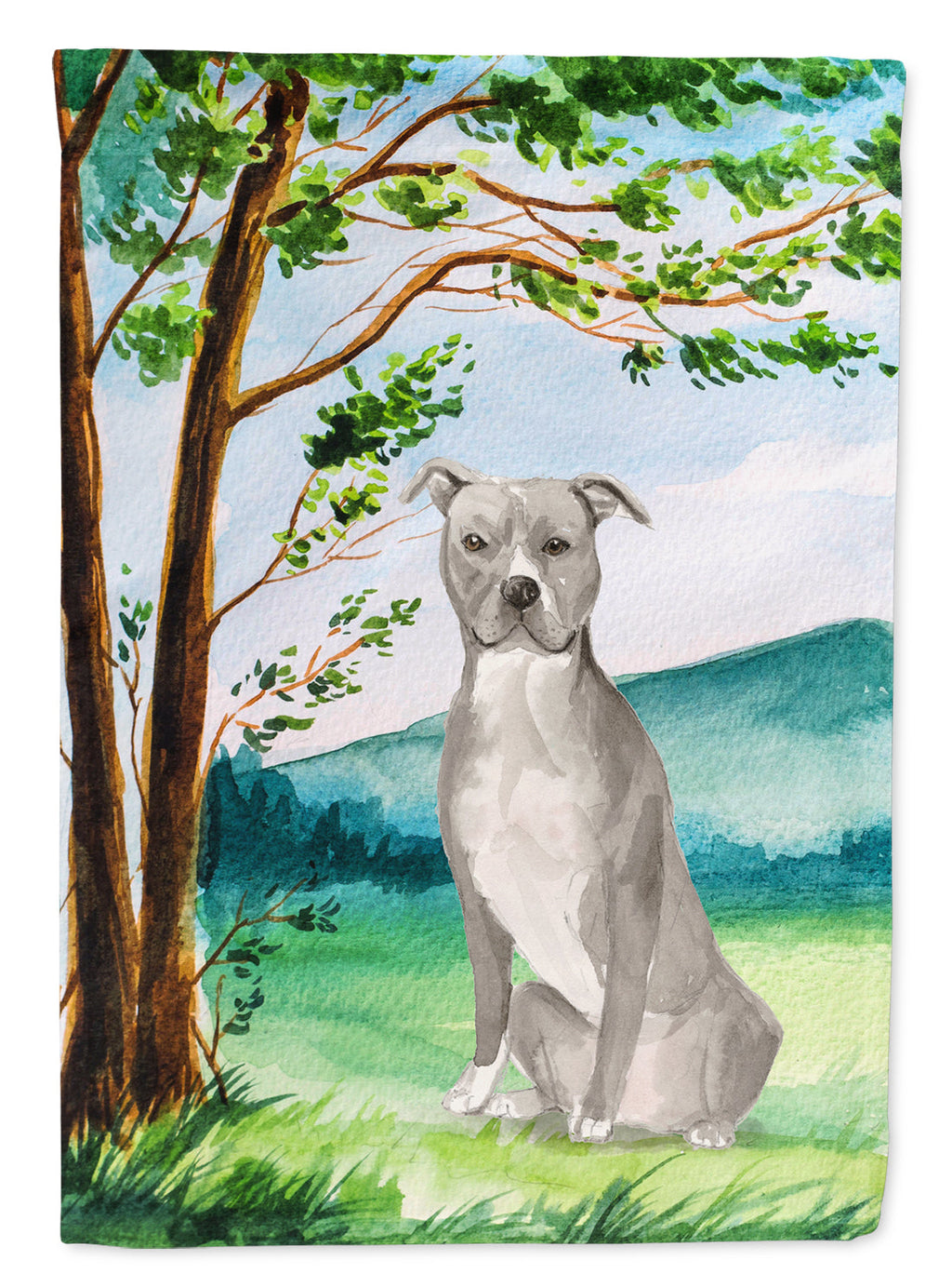 Under the Tree Staffordshire Bull Terrier Garden Flag Mailbox Decorative Yard Banner Outside Patio Artwork for Flower Beds, Garden Size, Multicolor