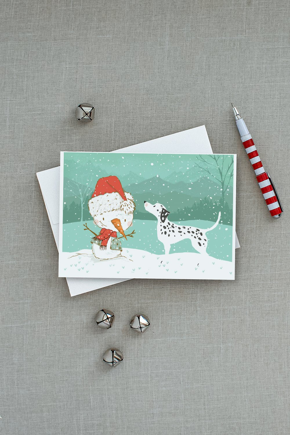 Dalmatian and Snowman Christmas Greeting Cards Pack of 8 Blank Cards with Envelopes Whimsical A7 Size 5x7