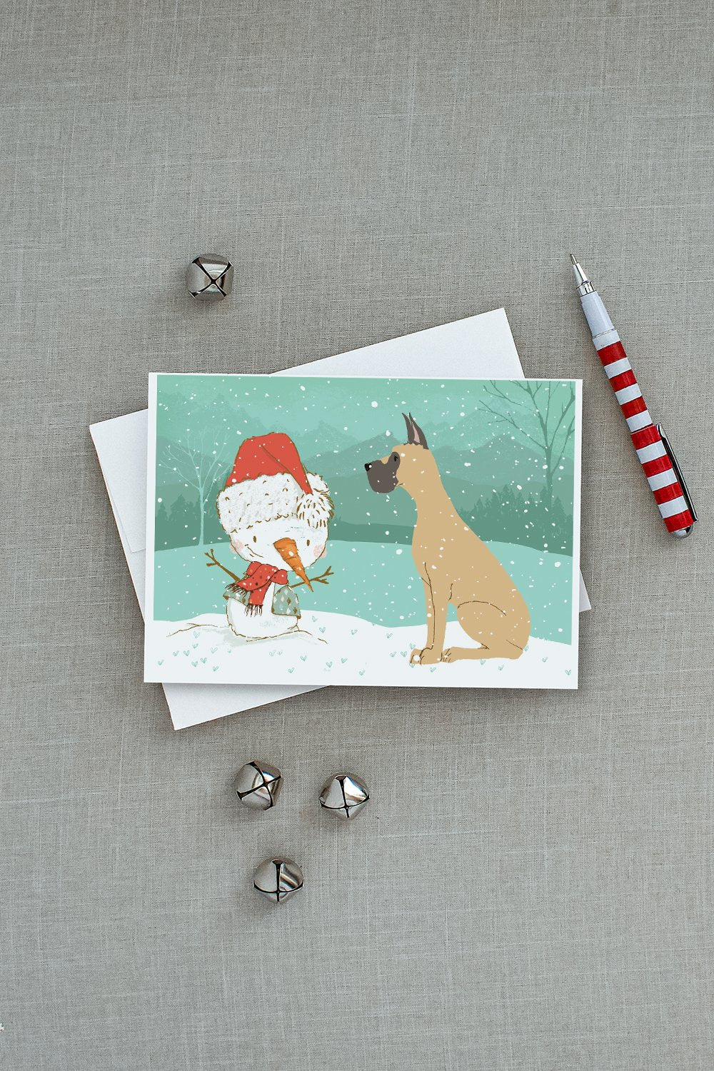Cropped Fawn Great Dane Snowman Christmas Greeting Cards Pack of 8 Blank Cards with Envelopes Whimsical A7 Size 5x7