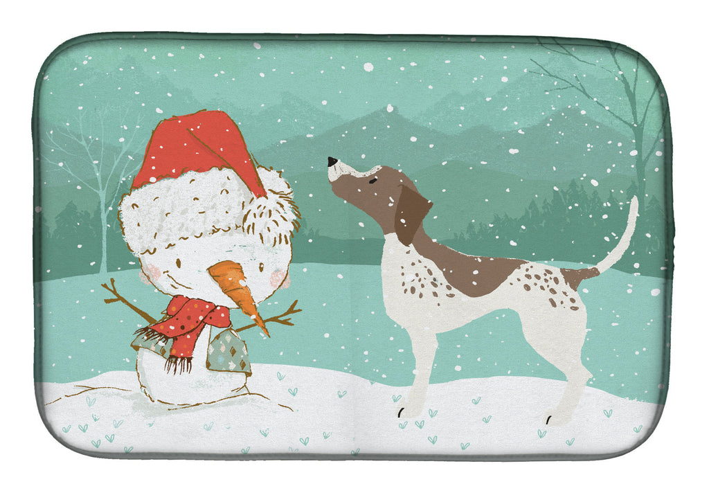 German Shorthair Snowman Christmas Dish Drying Mat Absorbent Dish Drying Mat Pad for Kitchen Counter Dish Drainer Mat for Countertop, 14 x 21", Multicolor