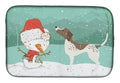 German Shorthair Snowman Christmas Dish Drying Mat Absorbent Dish Drying Mat Pad for Kitchen Counter Dish Drainer Mat for Countertop, 14 x 21", Multicolor