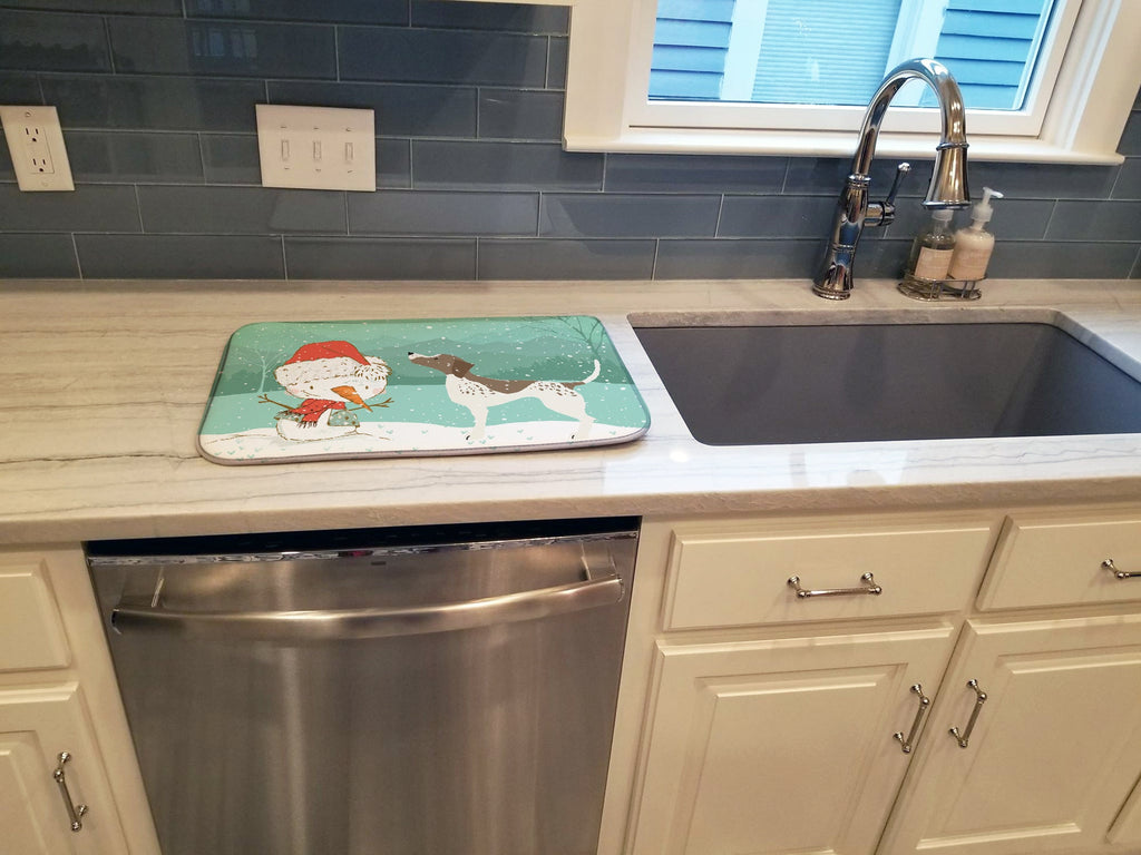 German Shorthair Snowman Christmas Dish Drying Mat Absorbent Dish Drying Mat Pad for Kitchen Counter Dish Drainer Mat for Countertop, 14 x 21", Multicolor