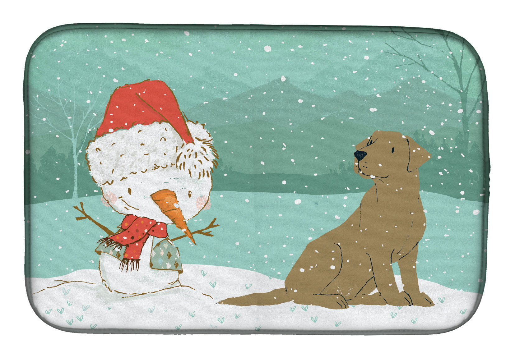 Chocolate Labrador Snowman Christmas Dish Drying Mat Absorbent Dish Drying Mat Pad for Kitchen Counter Dish Drainer Mat for Countertop, 14 x 21", Multicolor