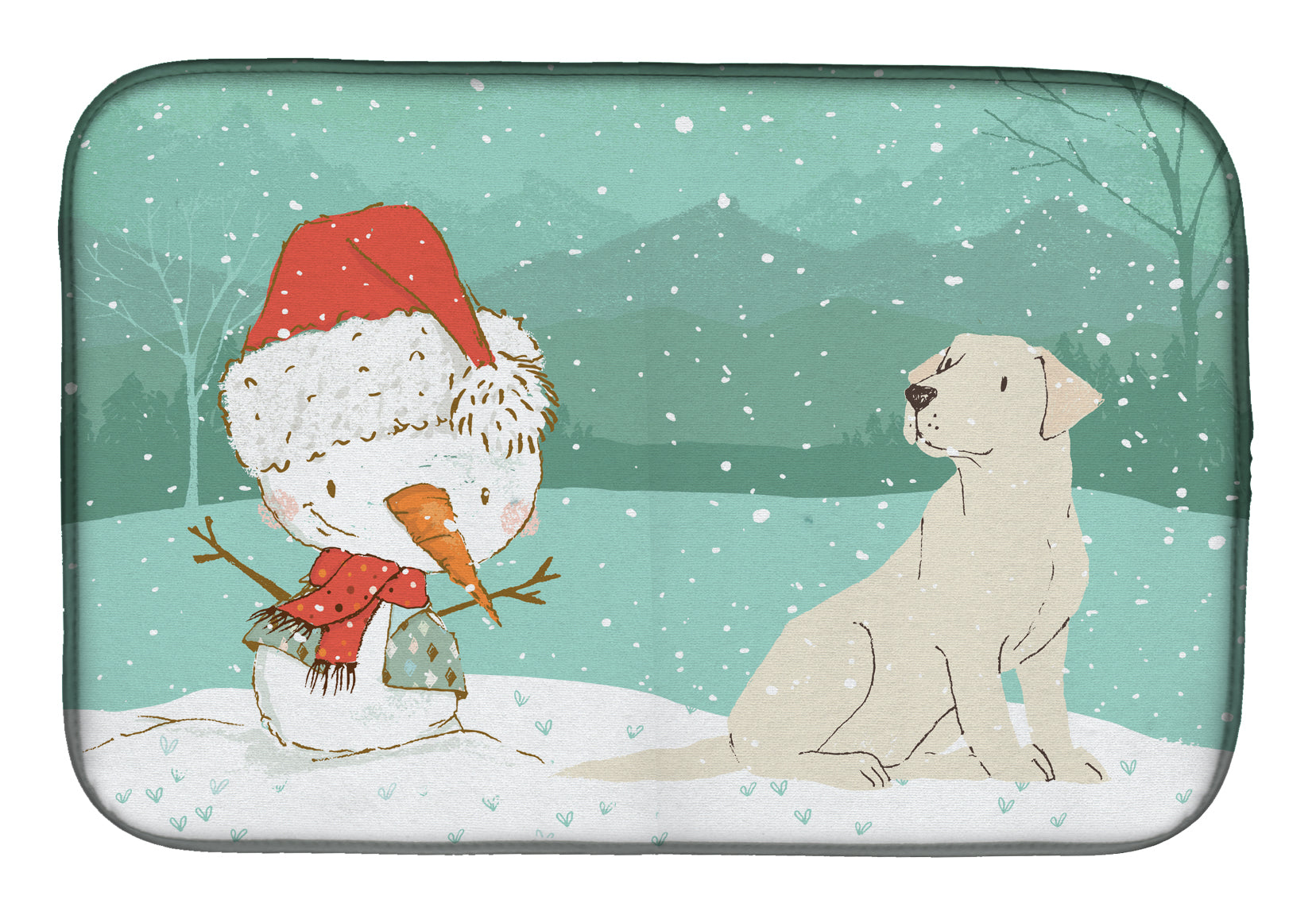Yellow Labrador Snowman Christmas Dish Drying Mat Absorbent Dish Drying Mat Pad for Kitchen Counter Dish Drainer Mat for Countertop, 14 x 21", Multicolor