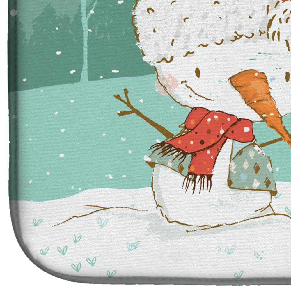 White English Bulldog Snowman Christmas Dish Drying Mat Absorbent Dish Drying Mat Pad for Kitchen Counter Dish Drainer Mat for Countertop, 14 x 21", Multicolor