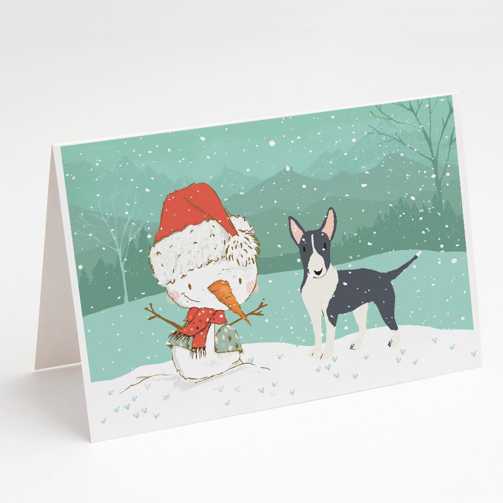 Black Bull Terrier Snowman Christmas Greeting Cards Pack of 8 Blank Cards with Envelopes Whimsical A7 Size 5x7