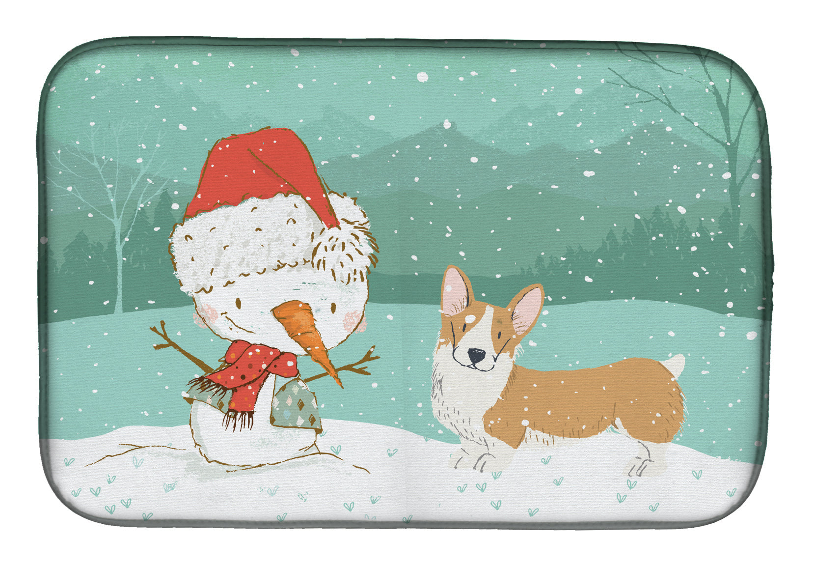 Pembroke Corgi Snowman Christmas Dish Drying Mat Absorbent Dish Drying Mat Pad for Kitchen Counter Dish Drainer Mat for Countertop, 14 x 21", Multicolor