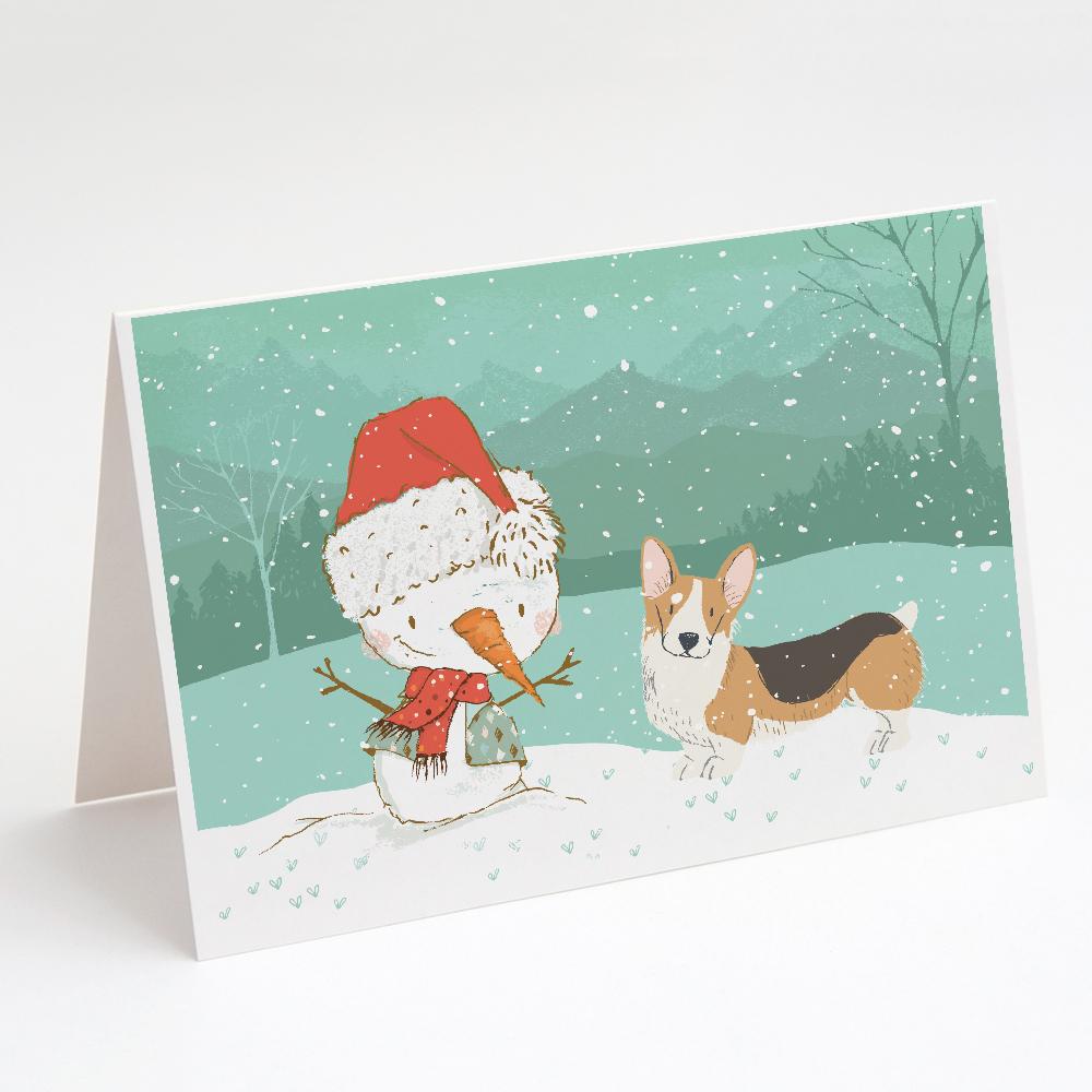 Tricolor Pembroke Corgi Snowman Christmas Greeting Cards Pack of 8 Blank Cards with Envelopes Whimsical A7 Size 5x7