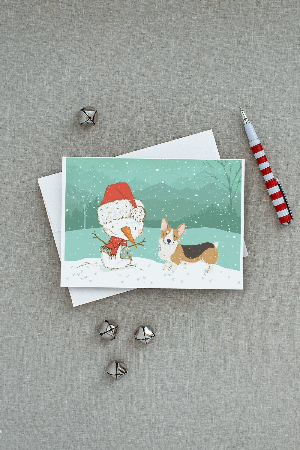 Tricolor Pembroke Corgi Snowman Christmas Greeting Cards Pack of 8 Blank Cards with Envelopes Whimsical A7 Size 5x7