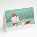 Tricolor Cardigan Corgi Snowman Christmas Greeting Cards Pack of 8 Blank Cards with Envelopes Whimsical A7 Size 5x7