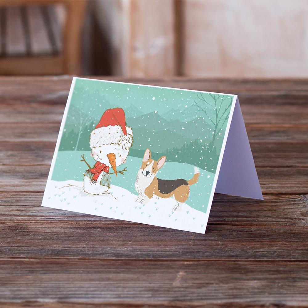 Tricolor Cardigan Corgi Snowman Christmas Greeting Cards Pack of 8 Blank Cards with Envelopes Whimsical A7 Size 5x7