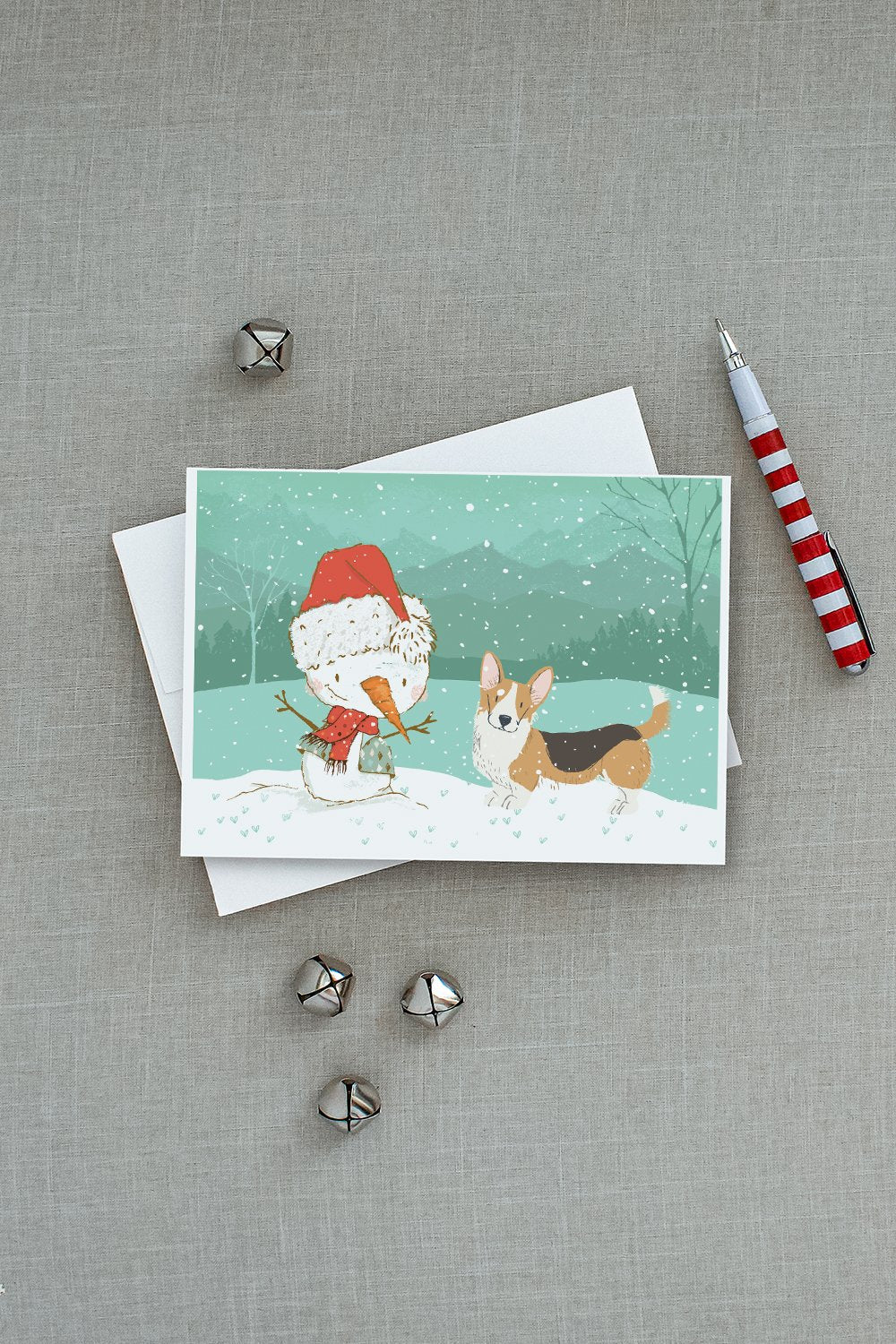 Tricolor Cardigan Corgi Snowman Christmas Greeting Cards Pack of 8 Blank Cards with Envelopes Whimsical A7 Size 5x7