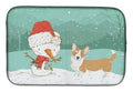 Cardigan Corgi Snowman Christmas Dish Drying Mat Absorbent Dish Drying Mat Pad for Kitchen Counter Dish Drainer Mat for Countertop, 14 x 21", Multicolor
