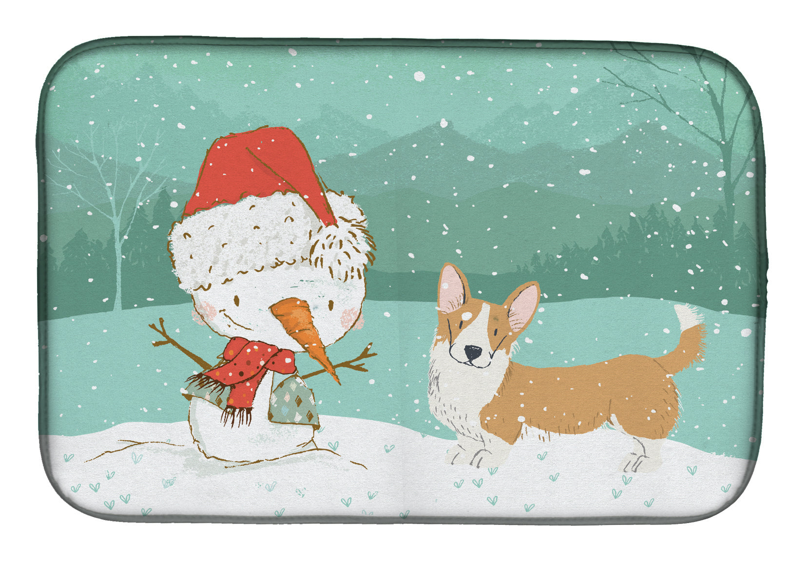 Cardigan Corgi Snowman Christmas Dish Drying Mat Absorbent Dish Drying Mat Pad for Kitchen Counter Dish Drainer Mat for Countertop, 14 x 21", Multicolor
