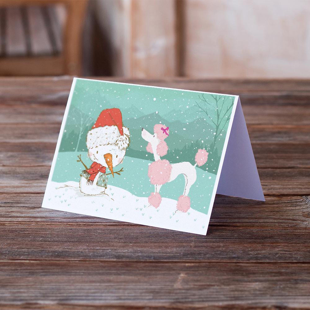 Pink Poodle Snowman Christmas Greeting Cards Pack of 8 Blank Cards with Envelopes Whimsical A7 Size 5x7