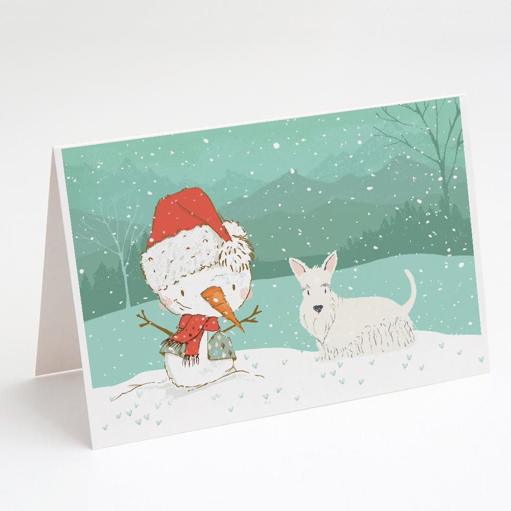 Wheaten Scottish Terrier Snowman Christmas Greeting Cards Pack of 8 Blank Cards with Envelopes Whimsical A7 Size 5x7