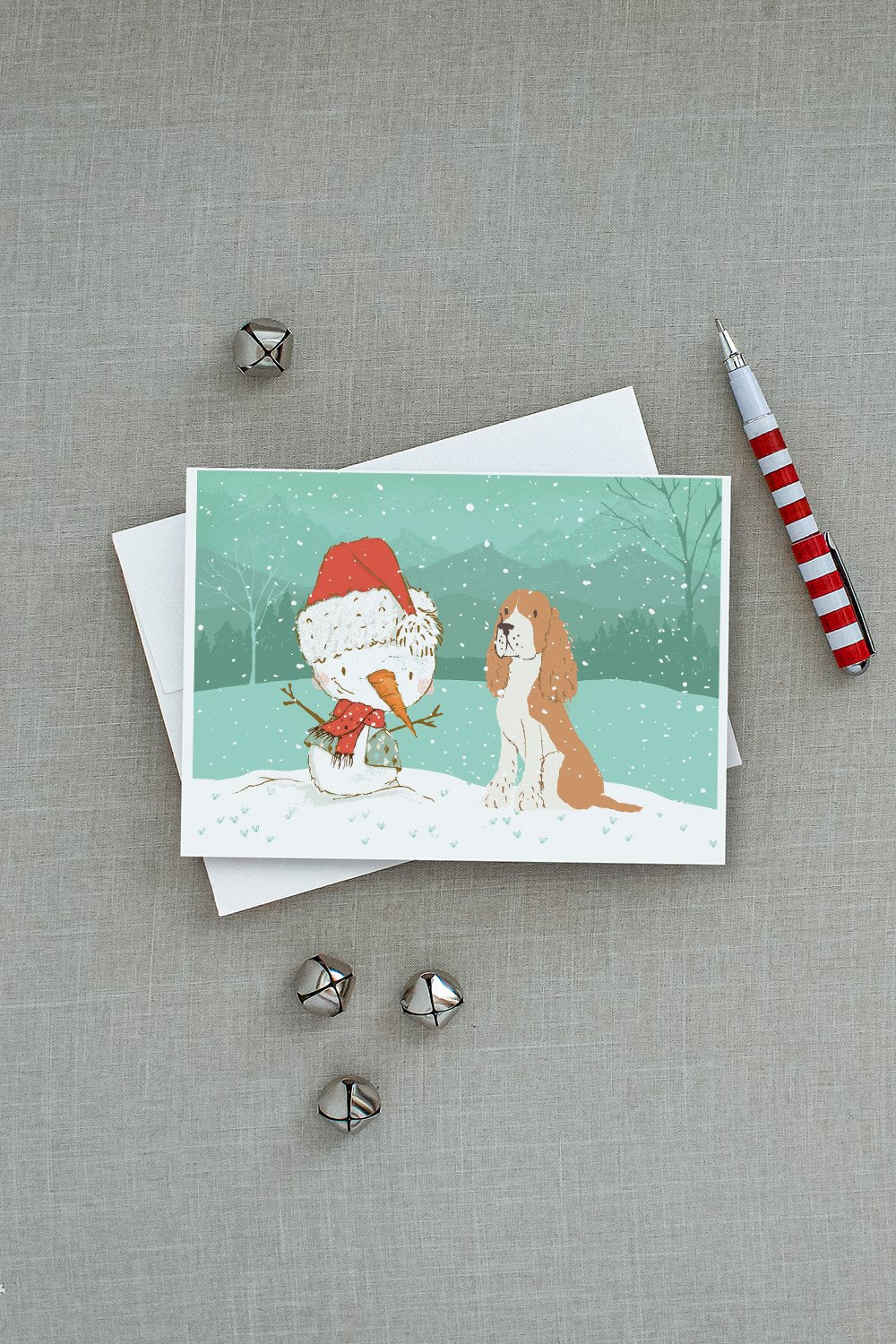 Red Spaniel Snowman Christmas Greeting Cards Pack of 8 Blank Cards with Envelopes Whimsical A7 Size 5x7