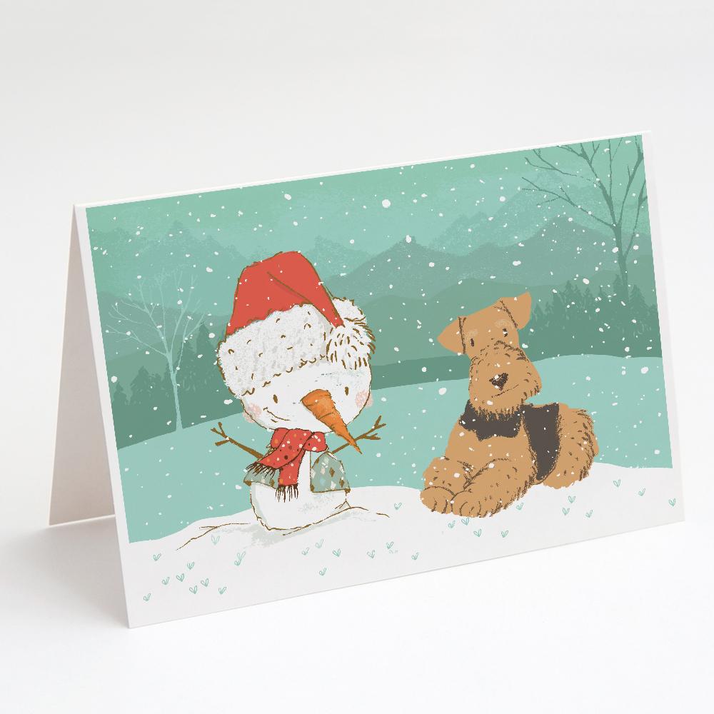Airedale Terrier Snowman Christmas Greeting Cards Pack of 8 Blank Cards with Envelopes Whimsical A7 Size 5x7