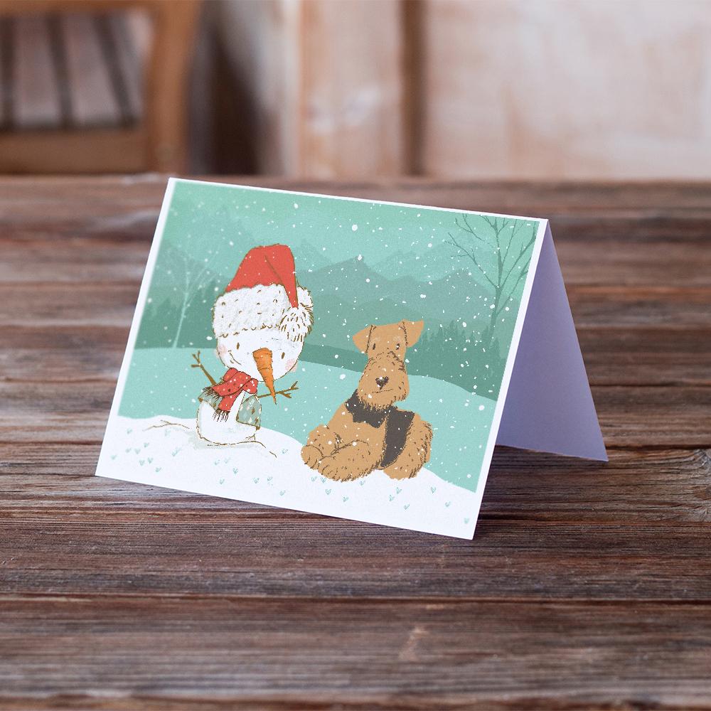 Airedale Terrier Snowman Christmas Greeting Cards Pack of 8 Blank Cards with Envelopes Whimsical A7 Size 5x7