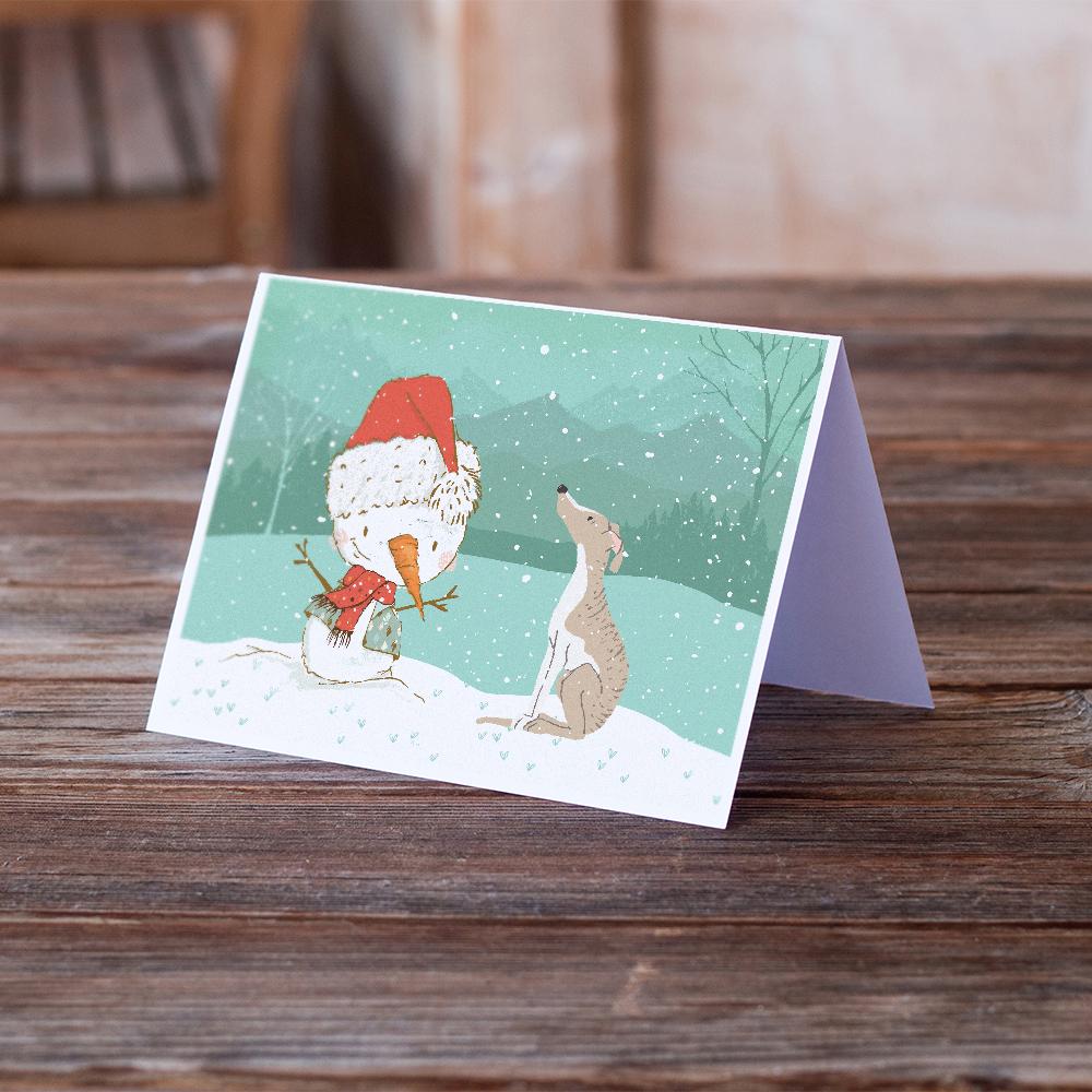 Whippet Snowman Christmas Greeting Cards Pack of 8 Blank Cards with Envelopes Whimsical A7 Size 5x7