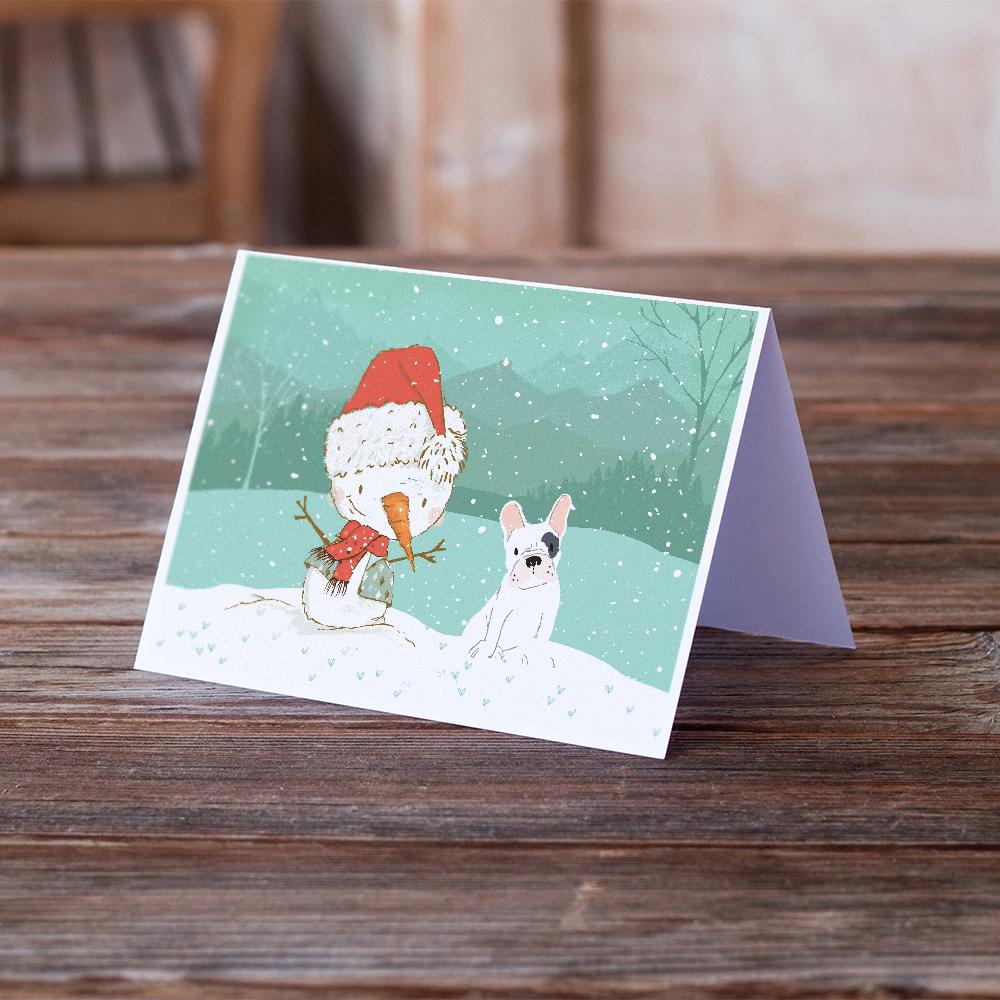 Piebald French Bulldog Snowman Christmas Greeting Cards Pack of 8 Blank Cards with Envelopes Whimsical A7 Size 5x7