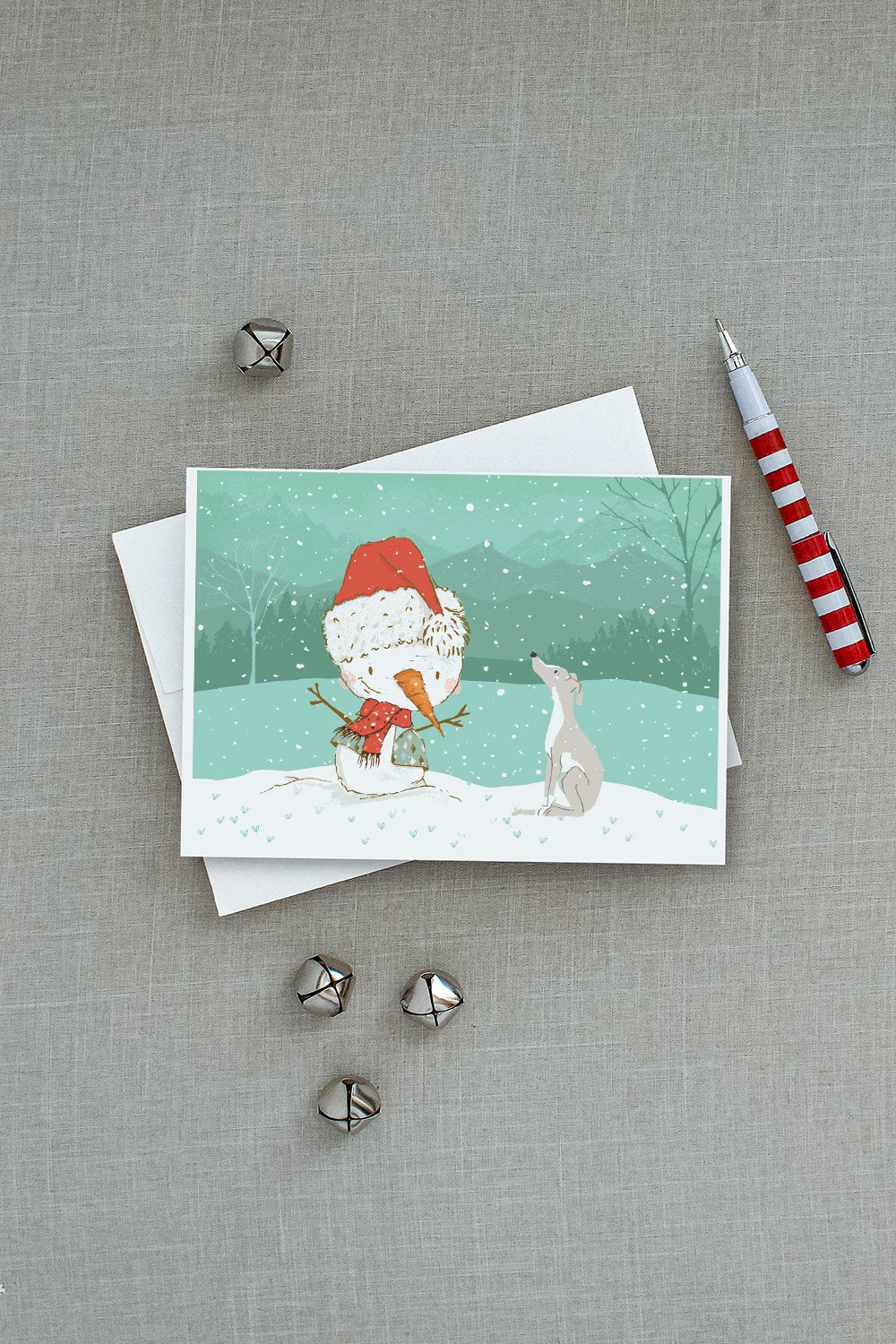 Italian Greyhound Snowman Christmas Greeting Cards Pack of 8 Blank Cards with Envelopes Whimsical A7 Size 5x7
