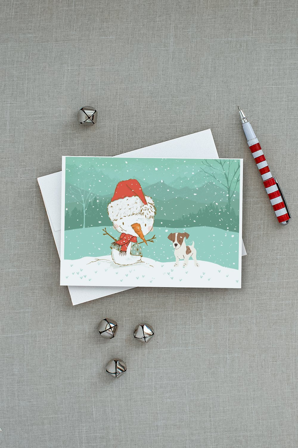 Jack Russell Terrier #2 Snowman Christmas Greeting Cards Pack of 8 Blank Cards with Envelopes Whimsical A7 Size 5x7
