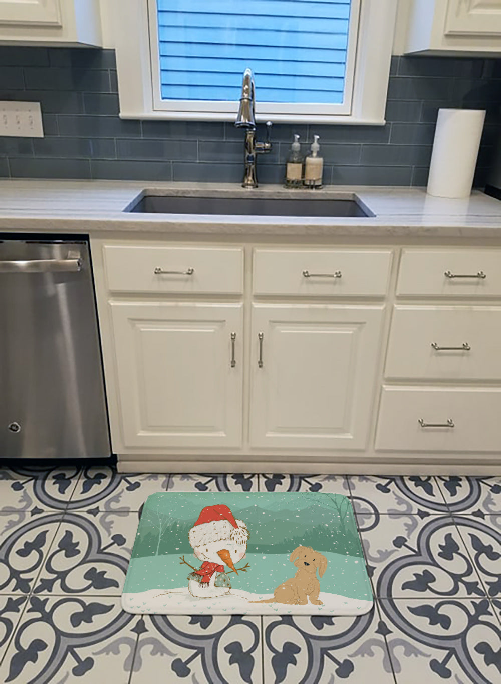 Brown Maltese Snowman Christmas Memory Foam Kitchen Mat Machine Washable Anti-Fatigue Cushion Comfort Bath or Kitchen Rug