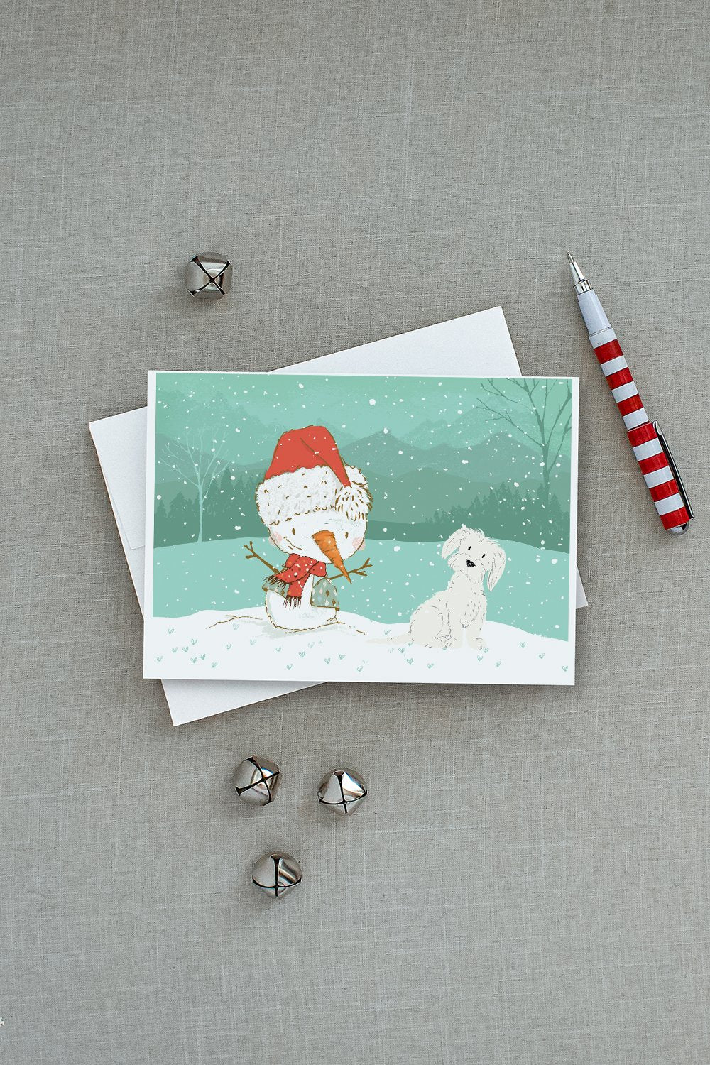 Maltese Snowman Christmas Greeting Cards Pack of 8 Blank Cards with Envelopes Whimsical A7 Size 5x7