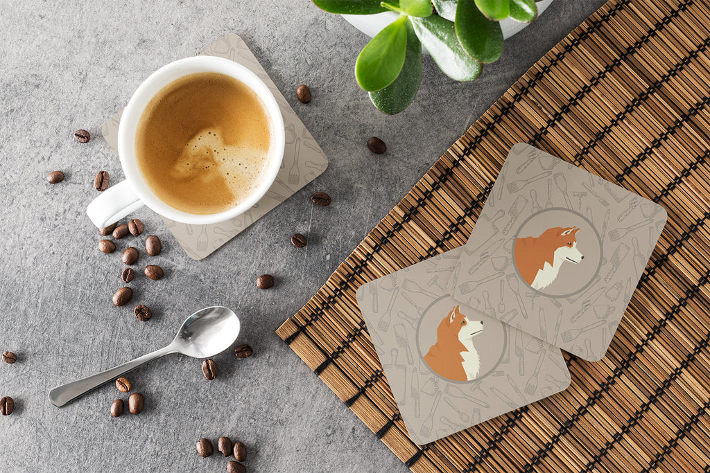 Akita In the Kitchen Foam Coasters Set of 4 Cup Coasters for Indoor Outdoor, Tabletop Protection, Anti Slip, Mouse pad Material
