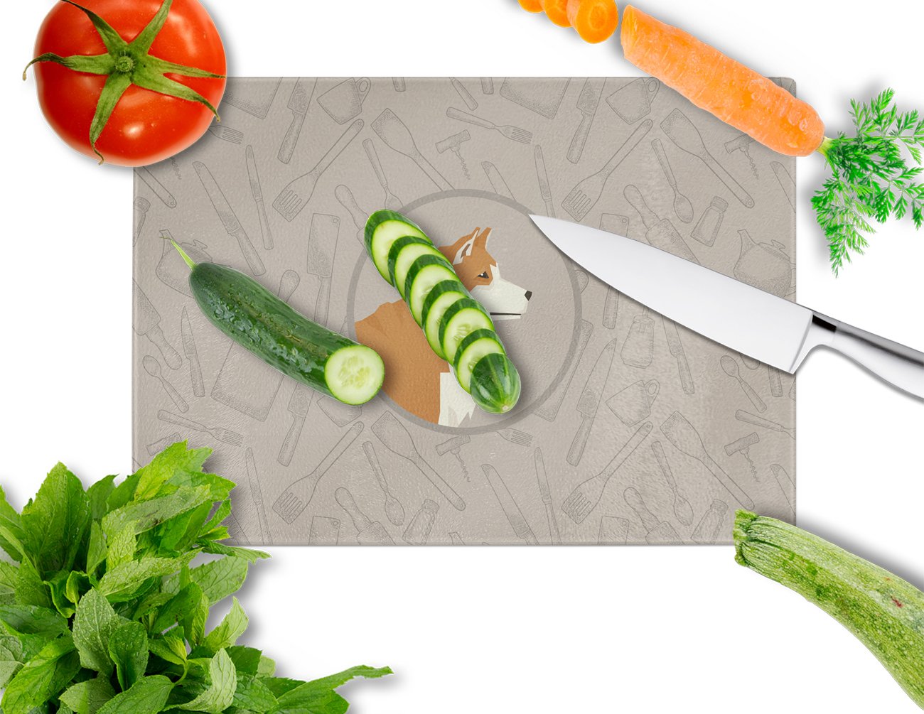 Akita In the Kitchen Cutting Board Tempered Glass Kitchen Cutting Surface, Heat Resistant Chopping, Non-Slip Feet, Food Prep & Serving