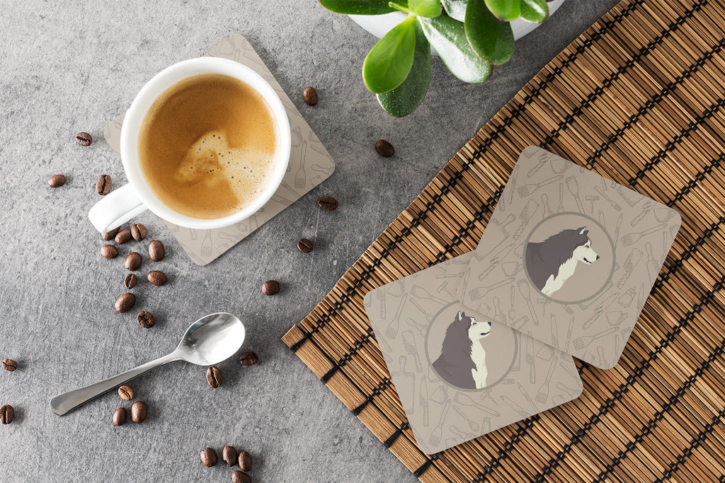 Alaskan Malamute In the Kitchen Foam Coasters Set of 4 Cup Coasters for Indoor Outdoor, Tabletop Protection, Anti Slip, Mouse pad Material