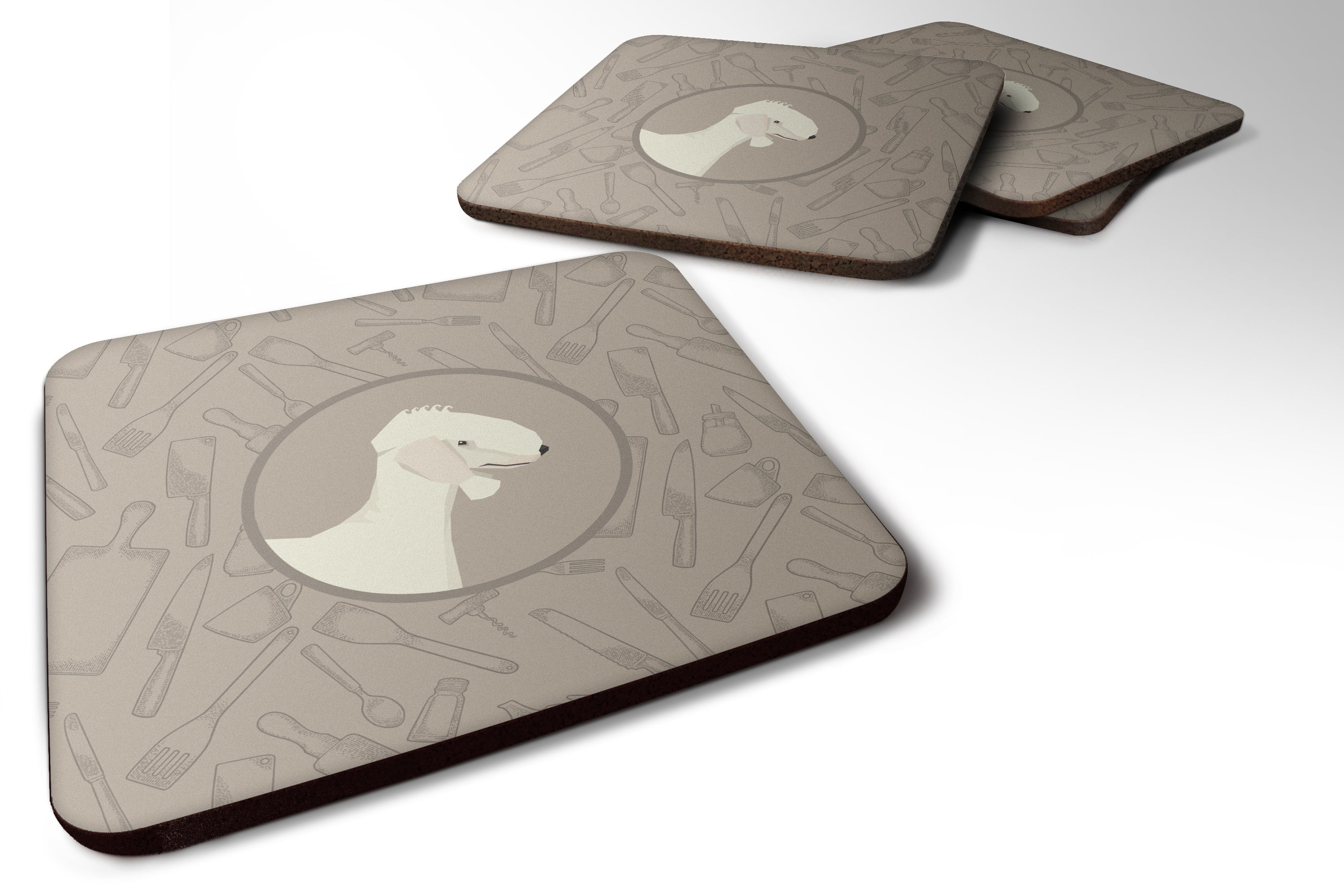 Bedlington Terrier In the Kitchen Foam Coasters Set of 4 Cup Coasters for Indoor Outdoor, Tabletop Protection, Anti Slip, Mouse pad Material
