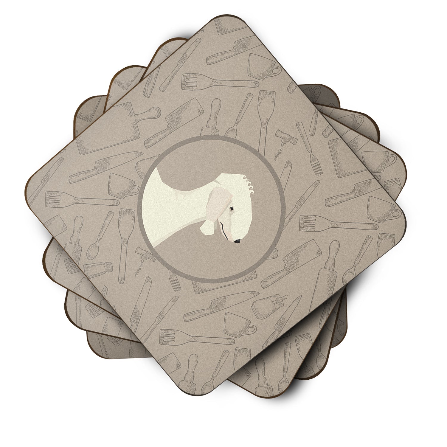Bedlington Terrier In the Kitchen Foam Coasters Set of 4 Cup Coasters for Indoor Outdoor, Tabletop Protection, Anti Slip, Mouse pad Material