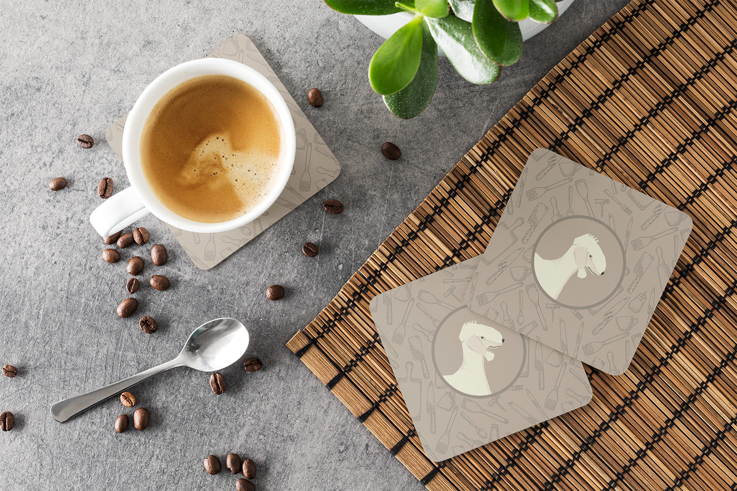 Bedlington Terrier In the Kitchen Foam Coasters Set of 4 Cup Coasters for Indoor Outdoor, Tabletop Protection, Anti Slip, Mouse pad Material