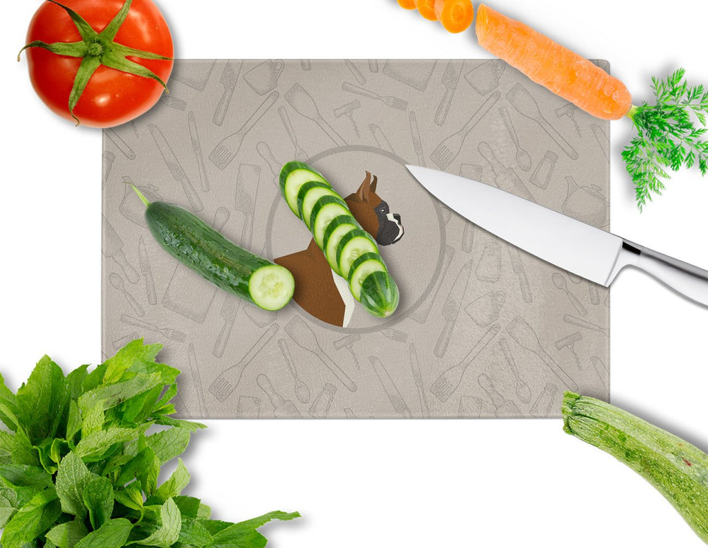 Boxer In the Kitchen Cutting Board Tempered Glass Kitchen Cutting Surface, Heat Resistant Chopping, Non-Slip Feet, Food Prep & Serving