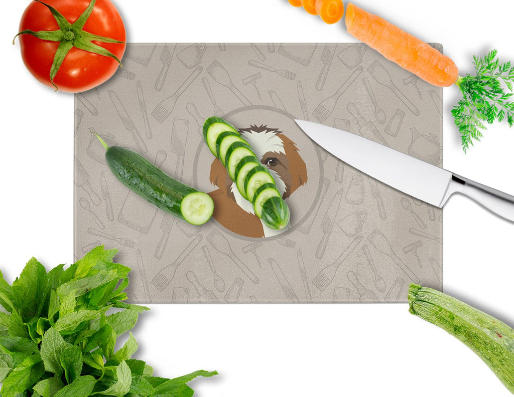 Shih Tzu In the Kitchen Cutting Board Tempered Glass Kitchen Cutting Surface, Heat Resistant Chopping, Non-Slip Feet, Food Prep & Serving