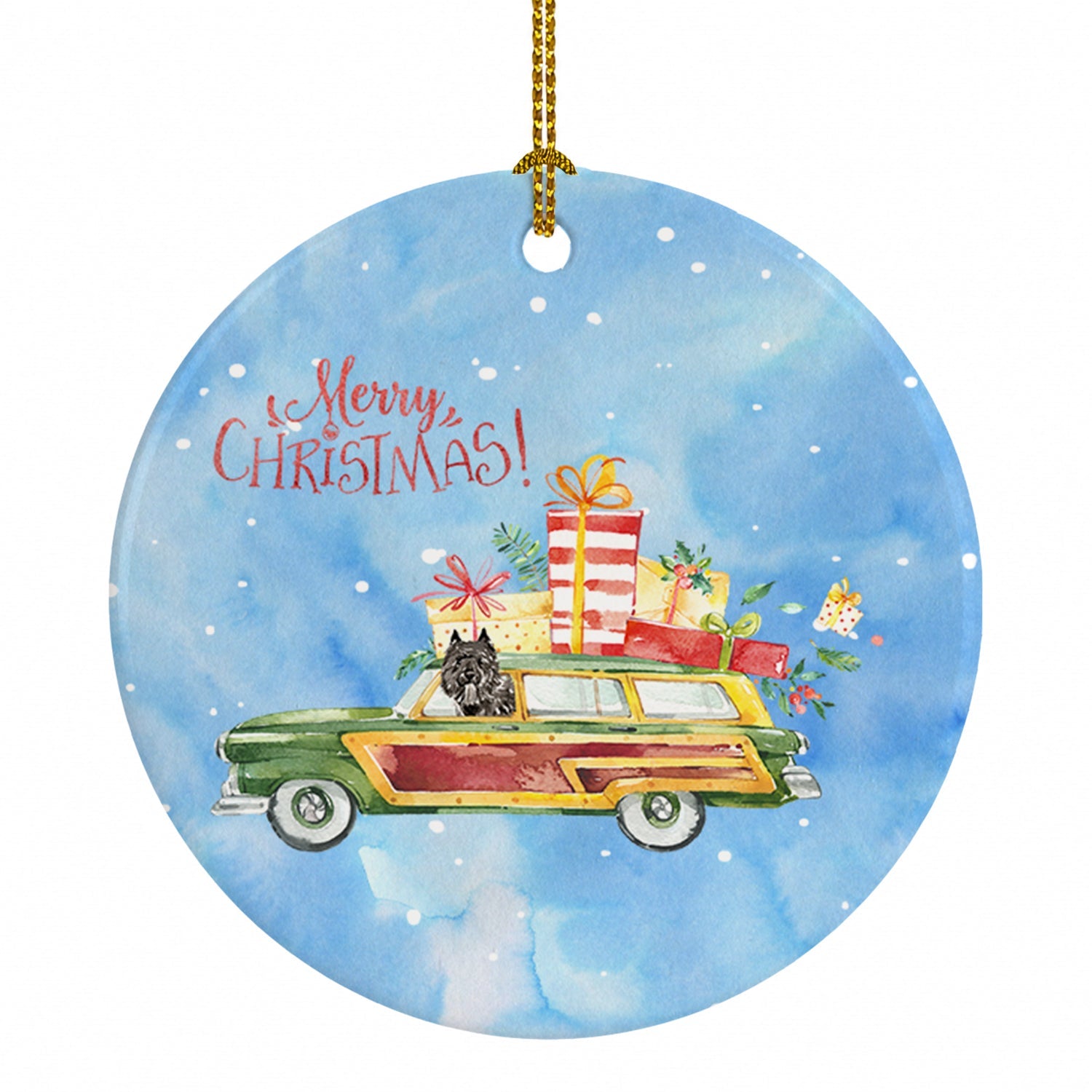 Merry Christmas Bouvier des Flandres Ceramic Ornament Christmas Tree Hanging Decorations for Home Christmas Holiday, Party, Gift, 3 in, Multicolor