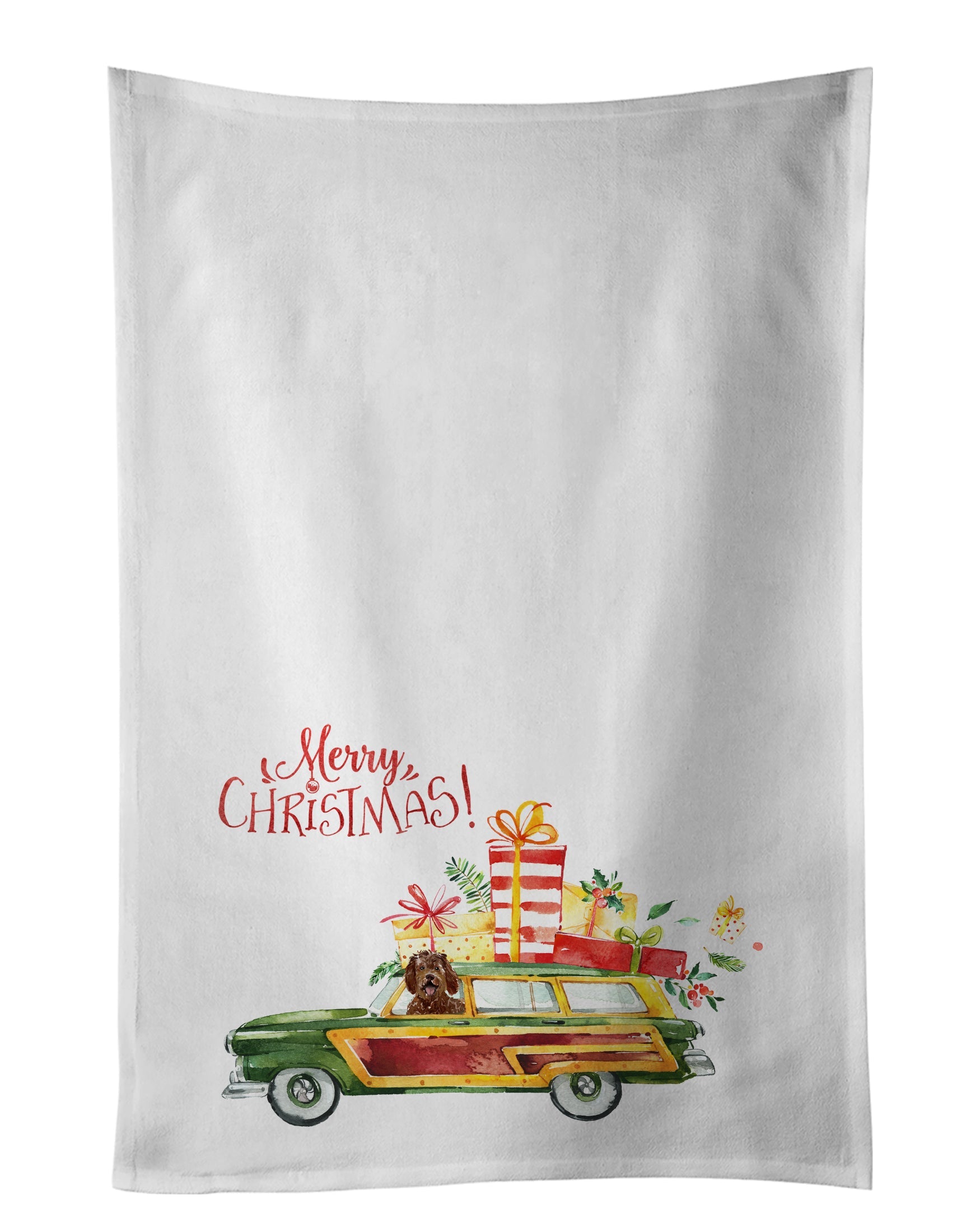 Merry Christmas Labradoodle Kitchen Towel Set of 2 White Dish Towels Decorative Bathroom Hand towel for Hand, Face, Hair, Yoga, Tea, Dishcloth, 19 X 28", White