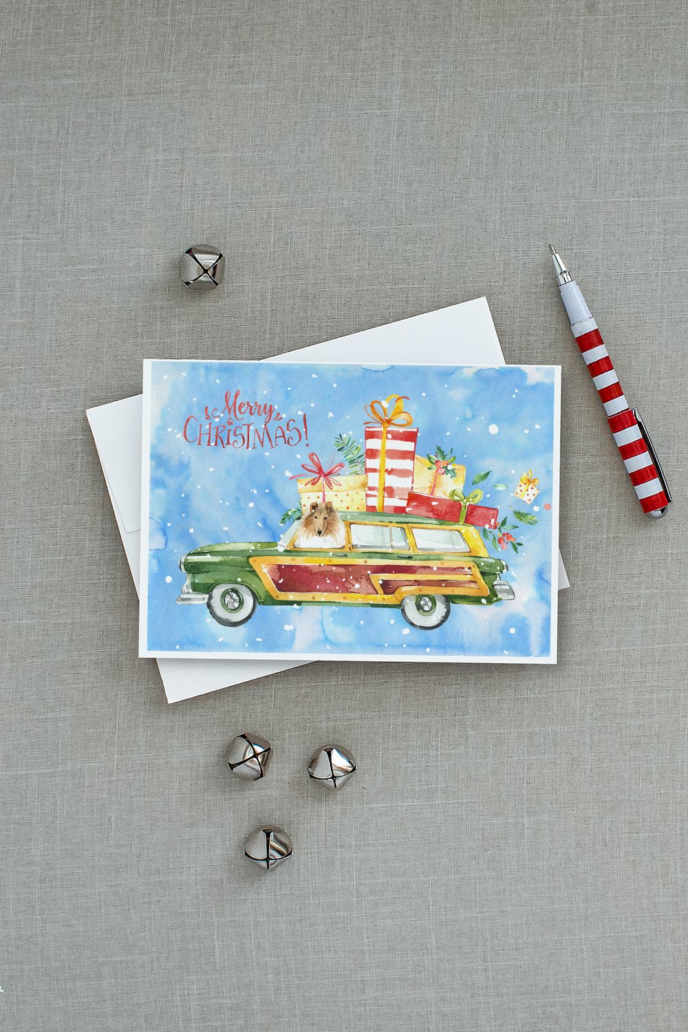 Merry Christmas Collie Greeting Cards Pack of 8 Blank Cards with Envelopes Whimsical A7 Size 5x7