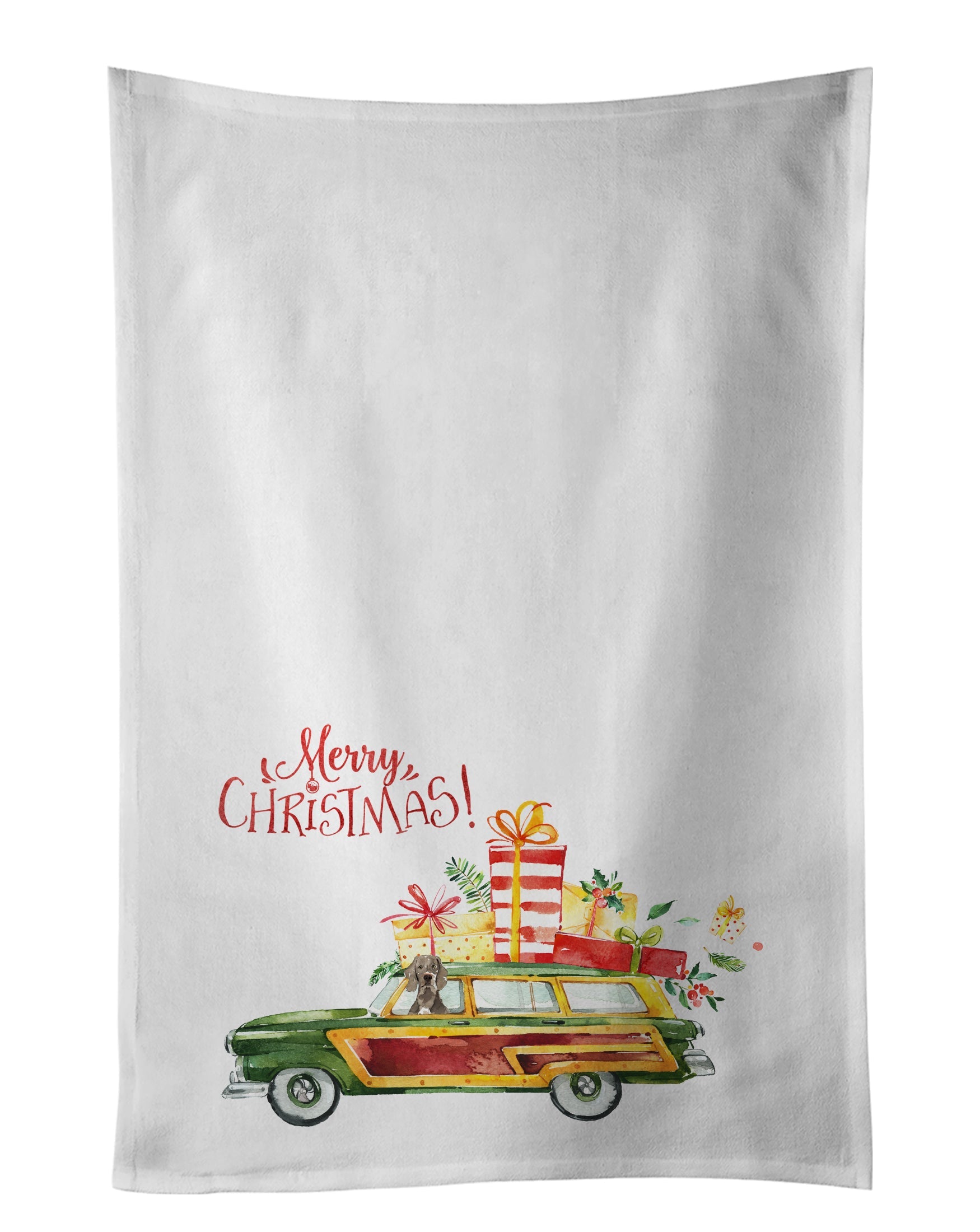 Merry Christmas Weimaraner Kitchen Towel Set of 2 White Dish Towels Decorative Bathroom Hand towel for Hand, Face, Hair, Yoga, Tea, Dishcloth, 19 X 28", White