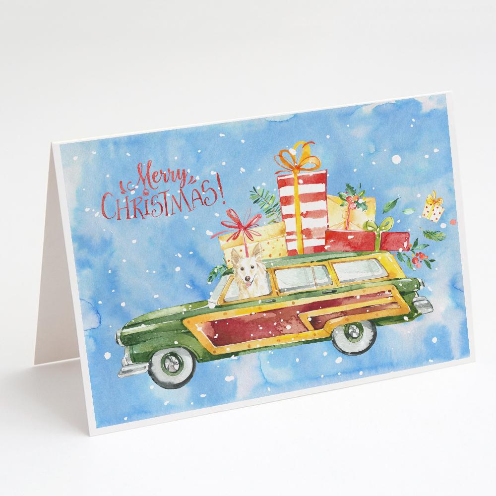 Merry Christmas White Collie Greeting Cards Pack of 8 Blank Cards with Envelopes Whimsical A7 Size 5x7