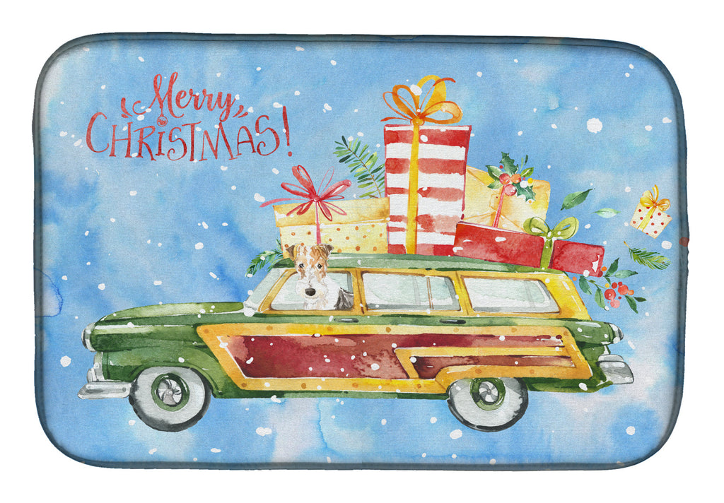 Merry Christmas Fox Terrier Dish Drying Mat Absorbent Dish Drying Mat Pad for Kitchen Counter Dish Drainer Mat for Countertop, 14 x 21", Multicolor