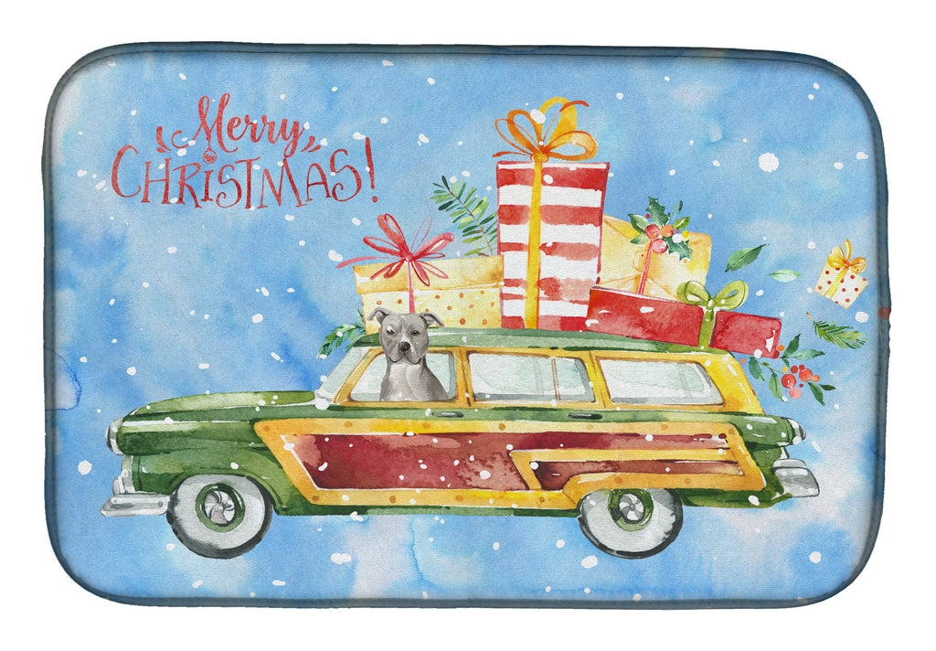 Merry Christmas Staffordshire Bull Terrier Dish Drying Mat Absorbent Dish Drying Mat Pad for Kitchen Counter Dish Drainer Mat for Countertop, 14 x 21", Multicolor
